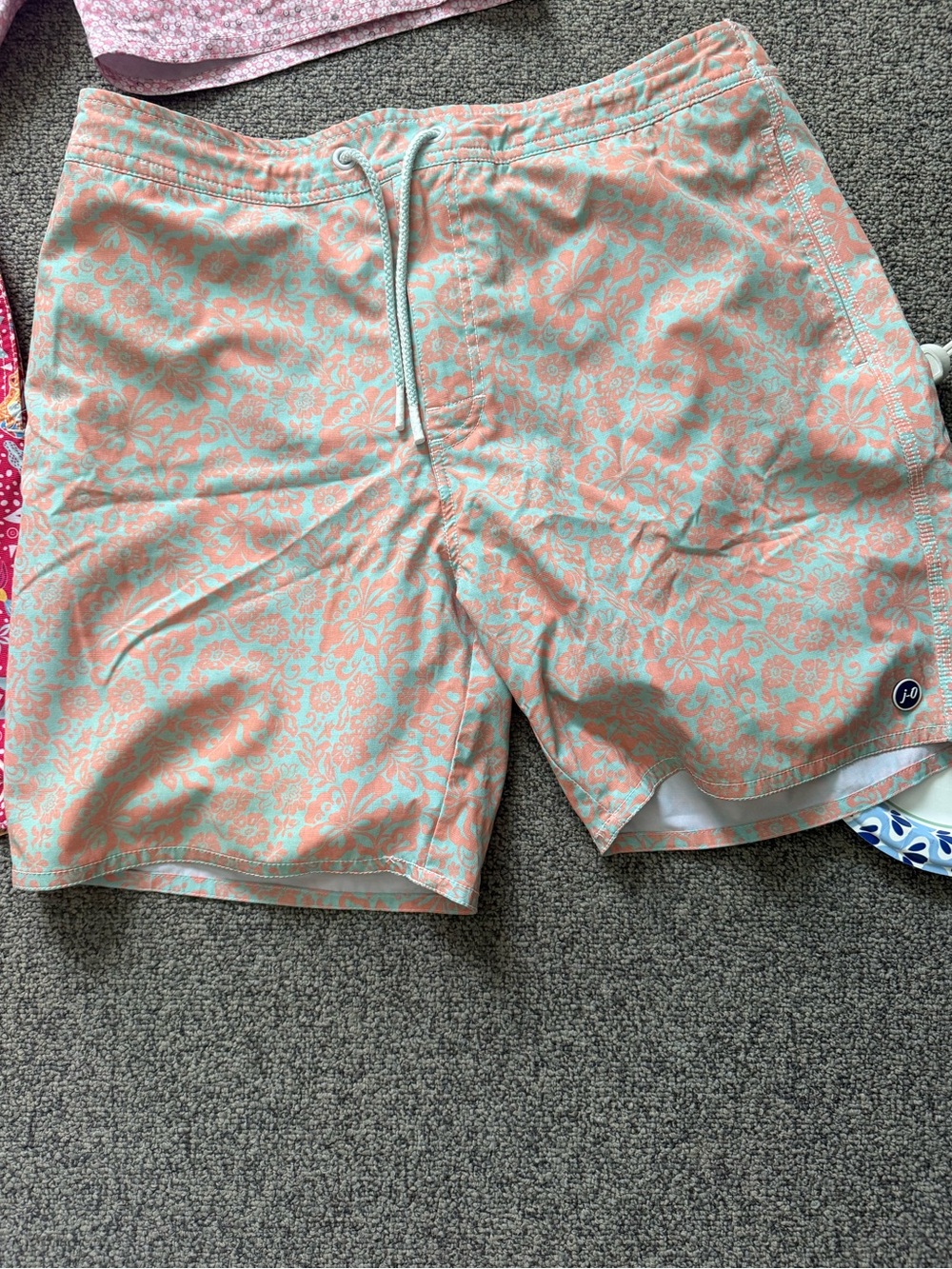 johnnie-O Men's Coral and Mint Floral Swim Trunks